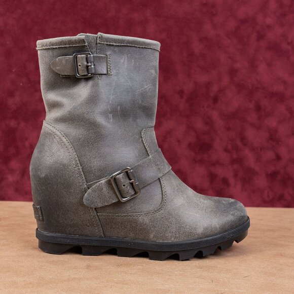 Sorel Wmn Joan Of Artic Wedge II Zip Grey Moto Biker Zip Lug Ankle Boots sz 7.5 - Picture 4 of 8